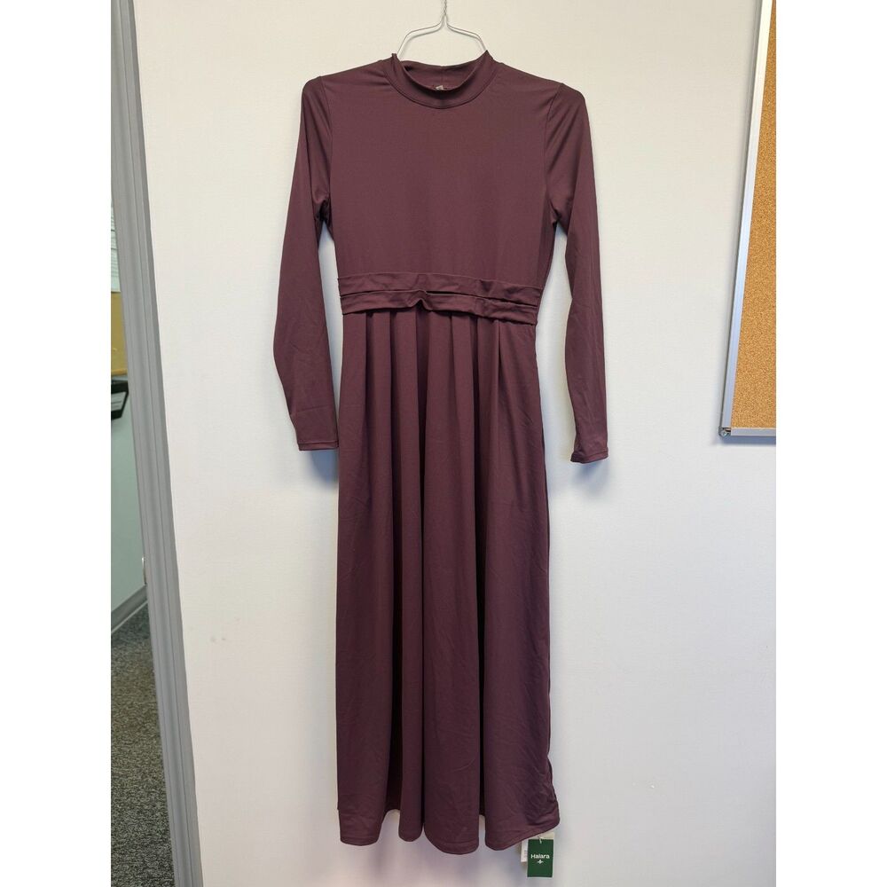 Halara Womens M Mock Neck Long Sleeve Maxi Dress Mauve Purple Fit Flare NWT